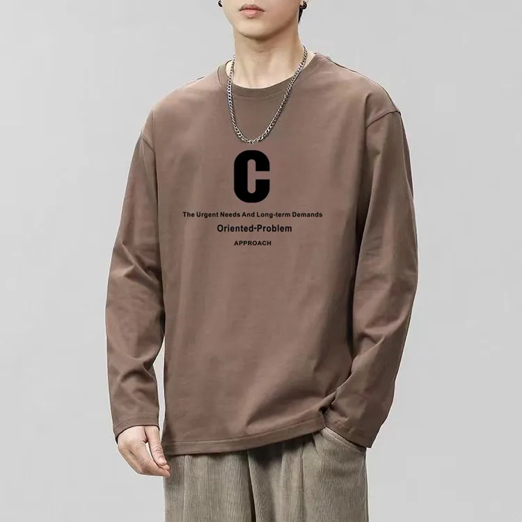 新款男士纯棉长袖T恤宽松圆领休闲四季款秋衣潮流百搭印花打底衫