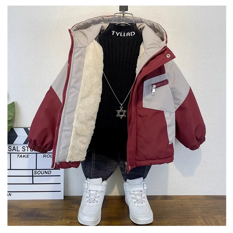 爆款男童棉服冬季2024新款中小童休闲时尚加绒加厚棉袄儿童派克服