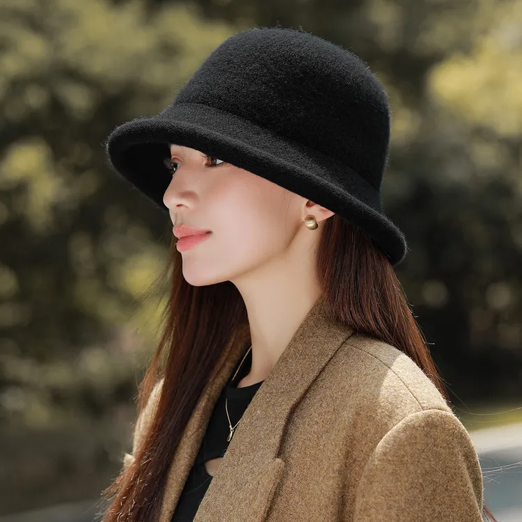 羊毛帽子女秋冬季时尚高级感渔夫帽2025新款女士毛呢保暖百搭盆帽