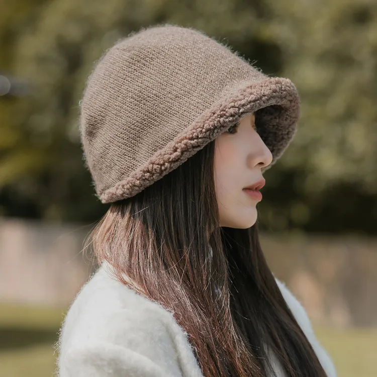 宏达秋冬加绒渔夫帽女韩版针织包头帽时尚百搭盆帽加厚防寒保暖帽