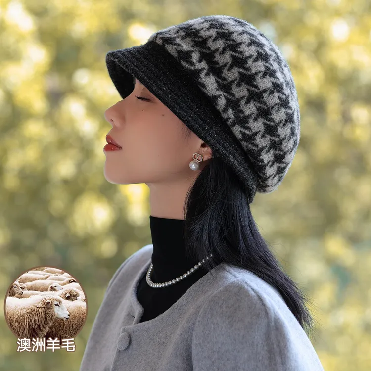 【进口澳毛】帽子女2025网红款秋冬羊毛保暖高档八角帽显脸小贝雷帽