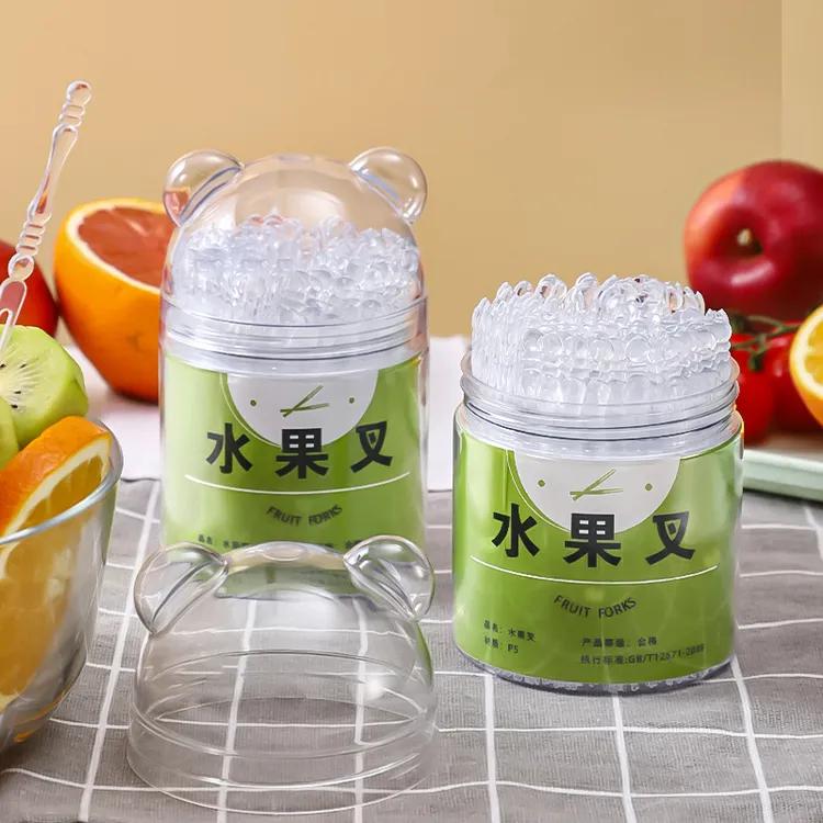 一次性水果叉子竹节纹家喂哺透明水果蛋糕沙拉叉