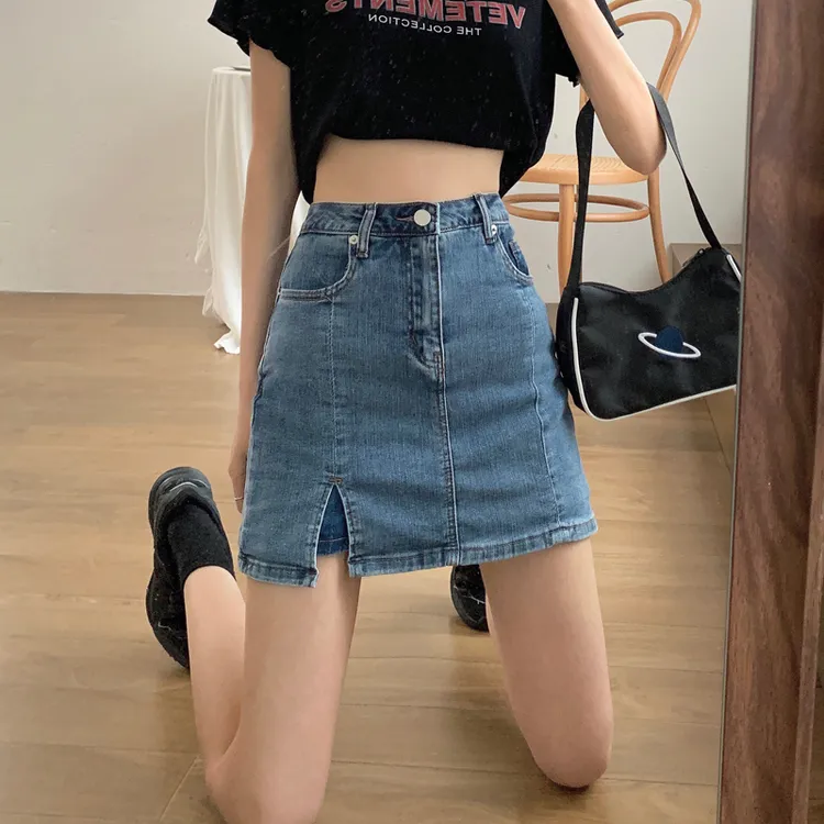 网红辣妹牛仔半身裙女2023新款韩版高腰显瘦小个子a字包臀短裙子
