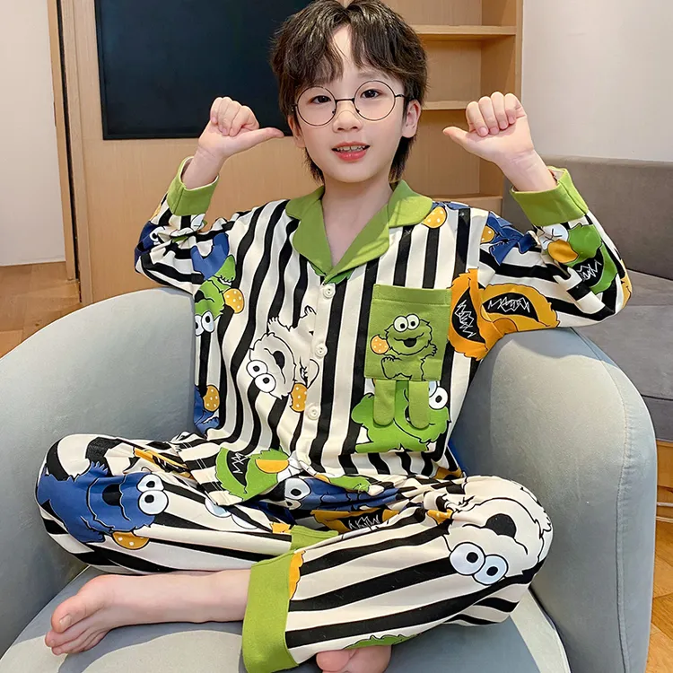 儿童睡衣男童春秋纯棉薄款长袖套装男孩中大童2026新款卡通家居服