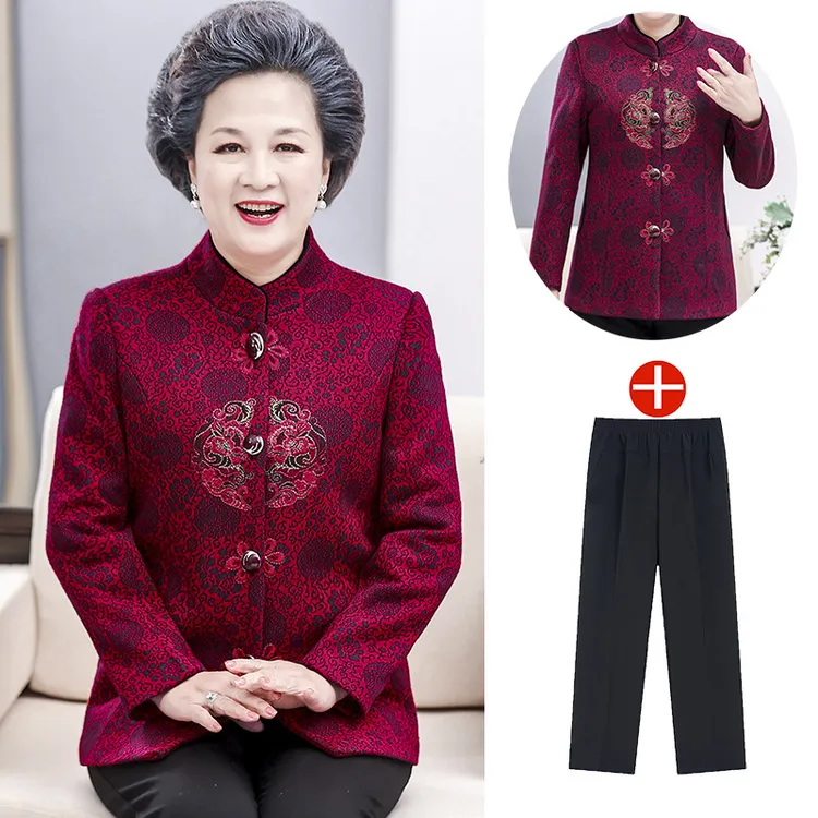 春秋过寿唐装老太太生日70岁80婆婆奶奶套装寿星喜庆衣服妈妈装
