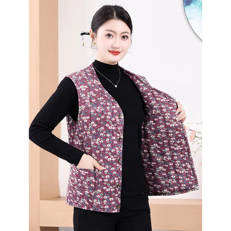 新款妈妈秋冬季短款坎肩棉马甲女装保暖背心加厚中老年奶奶冬季马