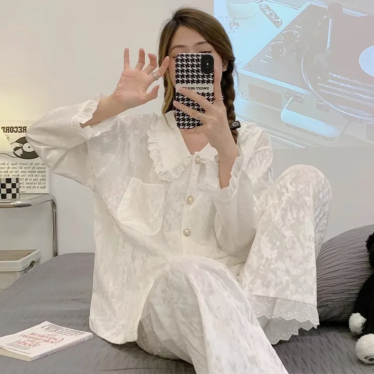 金丝绒睡衣女士长袖春秋冬季2025年新款公主风休闲家居服两件套装