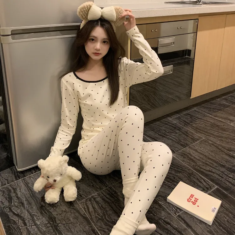 保暖内衣女士长袖薄绒加绒冬天可爱甜美套装紧身修身睡衣德绒春秋