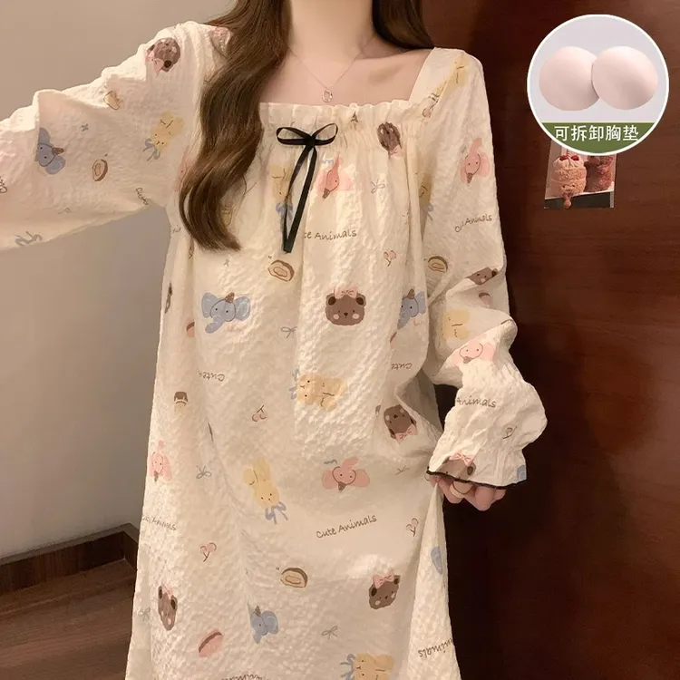 带胸垫睡裙女士春秋冬季长袖甜美可爱公主2025新款春秋大码家居服