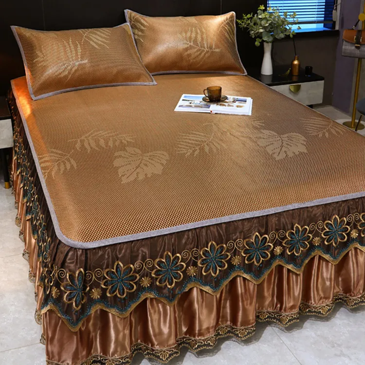 2024新款夏季高端冰藤凉席床裙款冰丝席子三件套可机洗夏天可拆卸