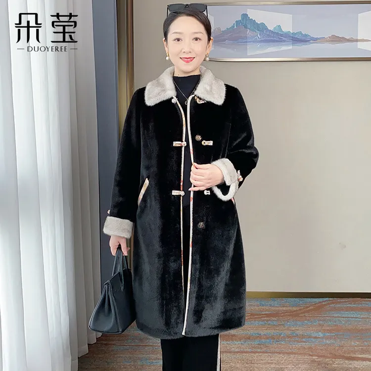 SL妈妈保暖外套冬装中长款大衣中年女装中老年人气质外套23116