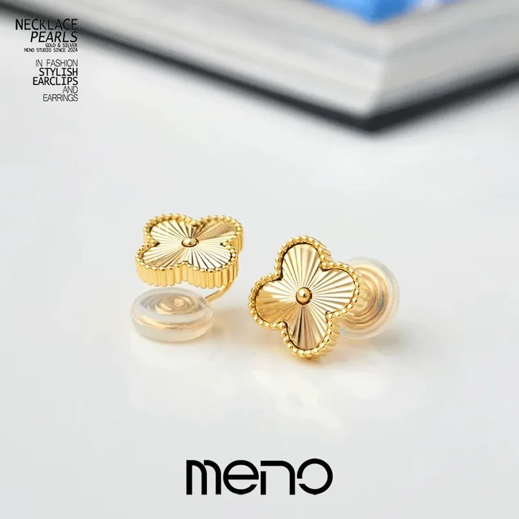 铜合金耳饰 MENO四叶草镭射耳夹轻奢百搭复古通勤