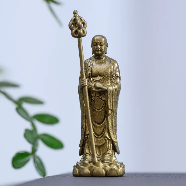 简修行纯黄铜地藏菩萨像九华山地藏王佛像摆件小号迷你精致随身佛
