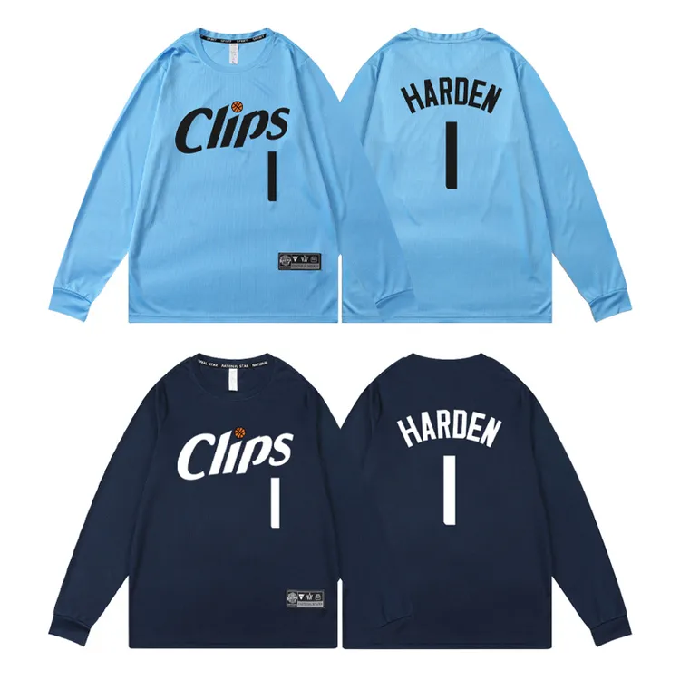 快船哈登伦纳德训练速干投篮服长袖美式秋冬乔治篮球运动健身T恤