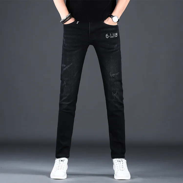 高端牛仔裤男款潮男帅气高街时尚秋冬新款牛仔裤弹力修身小脚裤子