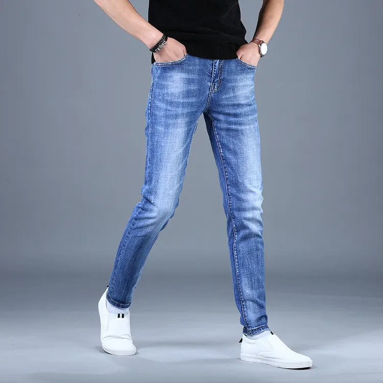高端欧货秋冬新款男士牛仔裤男款蓝色百搭爆款潮牌时尚修身小脚裤