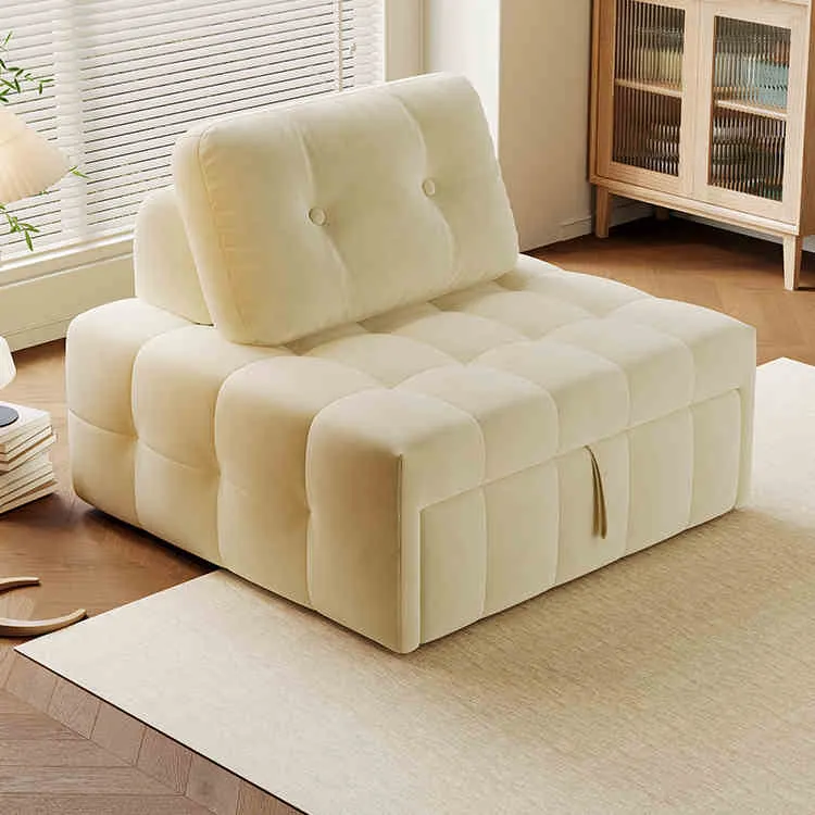 奶油风泡芙沙发床小户型客厅坐卧两用可折叠伸缩珍珠绒豆腐块沙发