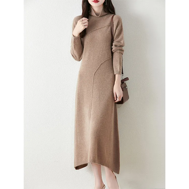 高领异型纯羊毛针织连衣裙长裙气质高级感秋冬高档长袖内搭毛衣裙