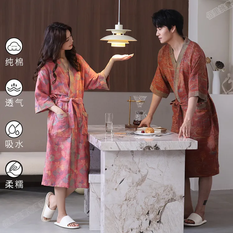 2024夏季新款纯棉浴袍男士女士薄款睡袍晨袍吸水速干成人酒店浴衣
