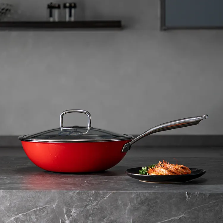 钛彩米系列0涂层钛合金不粘炒锅*
