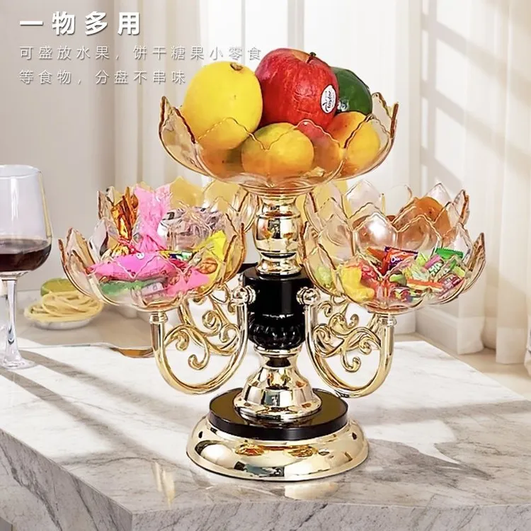 欧式果盘家用2023新款可旋转多层客厅水果盘零食干果糖果轻奢高档