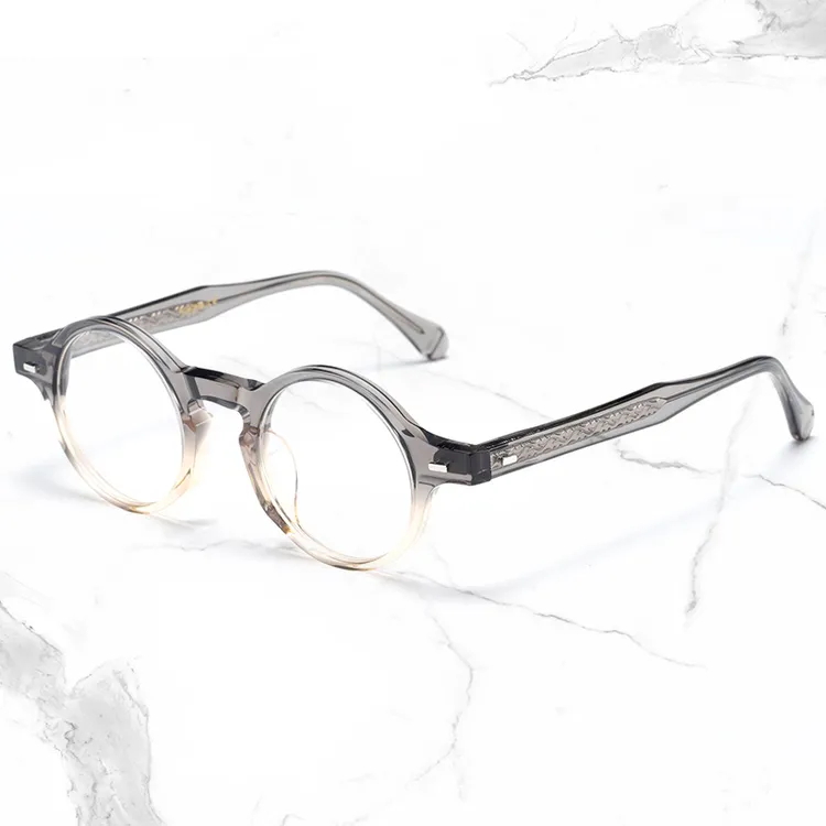 日系复古板材眼镜 高度数适配小圆框44片宽防蓝光变色眼镜男女532