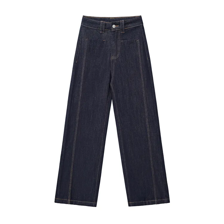 牛仔裤子女秋冬季加绒加厚宽松直筒阔腿设计师高腰显瘦丹宁蓝1290