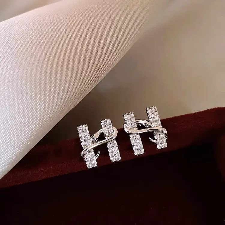 铜合金耳饰 高级轻奢满钻小蛇字母H耳钉小众精致耳环耳饰女高级感