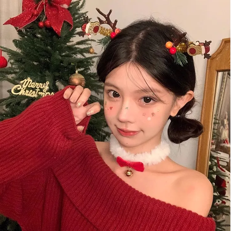 圣诞氛围感红色蝴蝶结项链毛绒choker颈链秋冬新款礼物锁骨链项圈