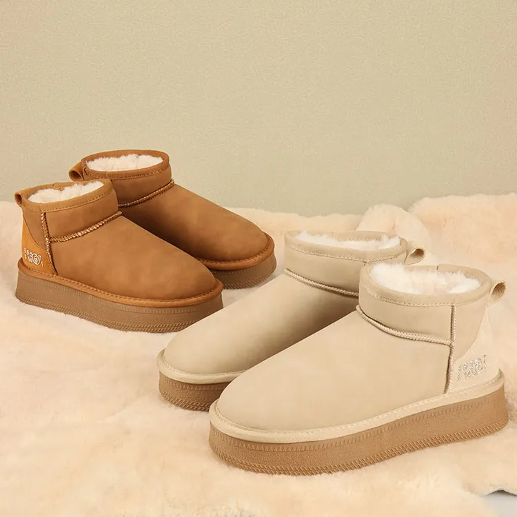 冬季新款真皮雪地靴女士厚底加厚保暖皮面防水污时尚休闲女鞋棉鞋