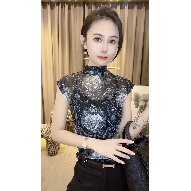 欧货时髦夏季内搭打底女上衣欧洲站时尚印花修身新款T恤衫百搭潮