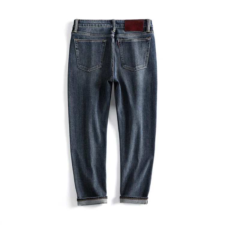 秋冬高端牛仔裤男士九分蓝黑色微宽锥形360度弹性8分裤3个裤长选