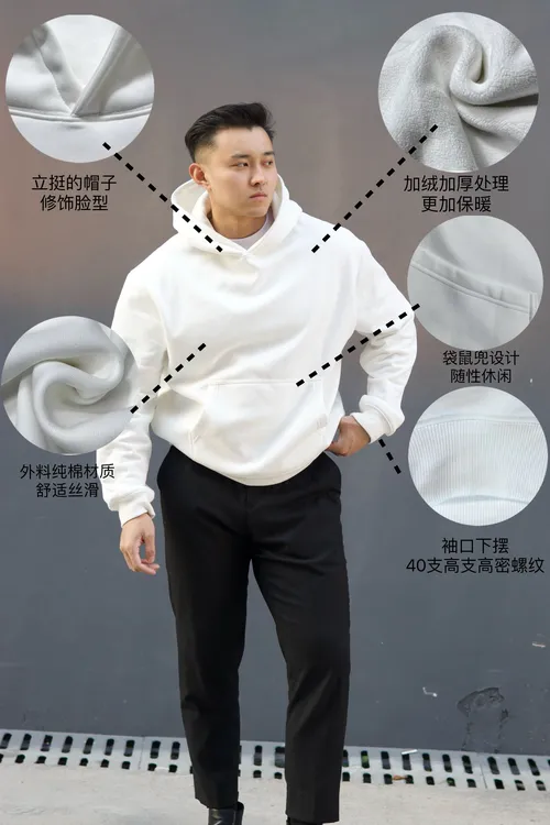 GYMOG440g秋冬重磅加绒连帽卫衣男款美式复古短款外套