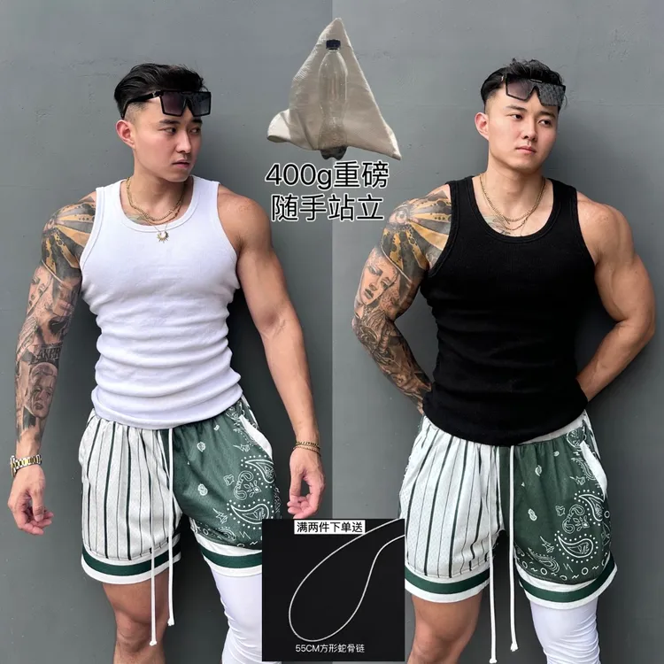 加粗螺纹白色工字背心男美式400g训练纯色健身美打底衫gymog男款