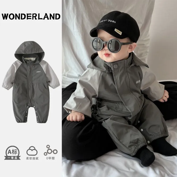 宝宝衣服春秋季婴儿连体衣秋装韩版幼儿秋款冲锋衣小孩工装外出服
