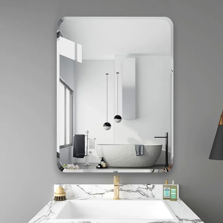 浴室镜粘贴壁挂无框化妆镜免打孔卫浴卫生间粘墙自粘洗脸玻璃镜子