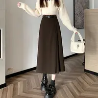 毛呢百褶半身裙秋冬2025新款高腰A字裙中长款裙子百搭显瘦包臀裙