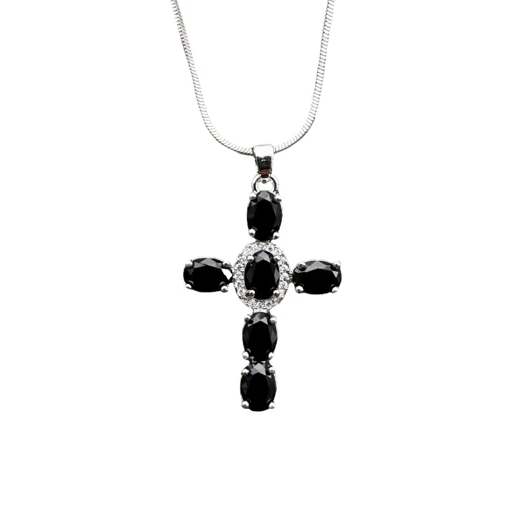 钛钢项链 满镶黑锆十字架项链时尚百搭黑色手工小众情侣高级坠链