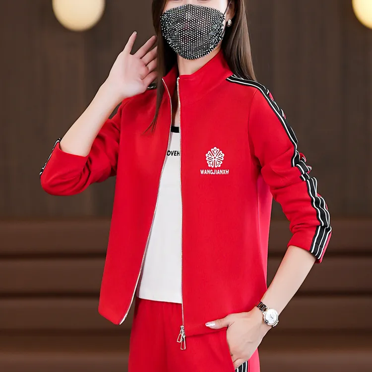 杨丽萍广场舞服装红色长袖上衣全拉链宽松时尚运动服健身曳步舞女