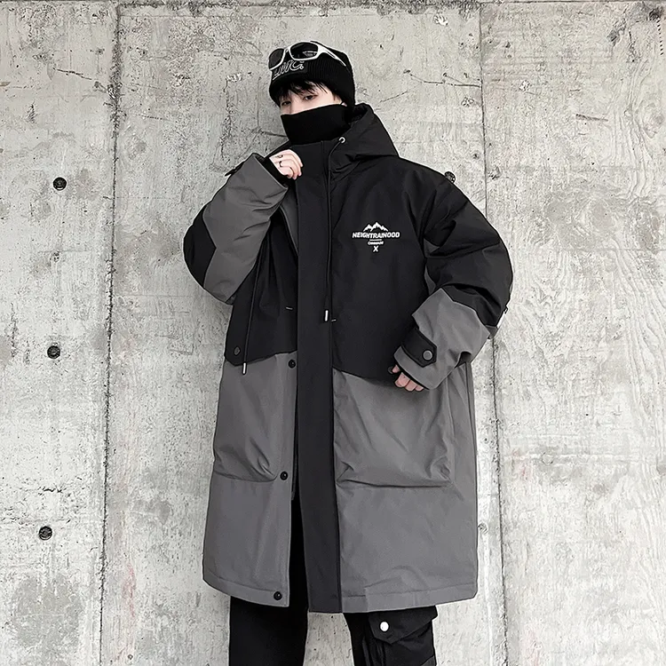 90%绒羽绒服男中长款冬季加厚保暖大衣户外大码胖子防寒连帽外套