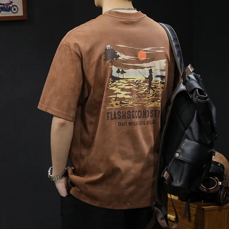 夏季印花短袖t恤男美式休闲潮牌爆款宽松大码潮流男士半袖T恤圆领