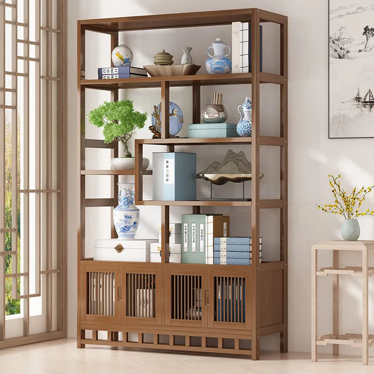 新中式博古架多宝阁茶叶展示柜实木摆件柜茶具茶柜置物架客厅书架