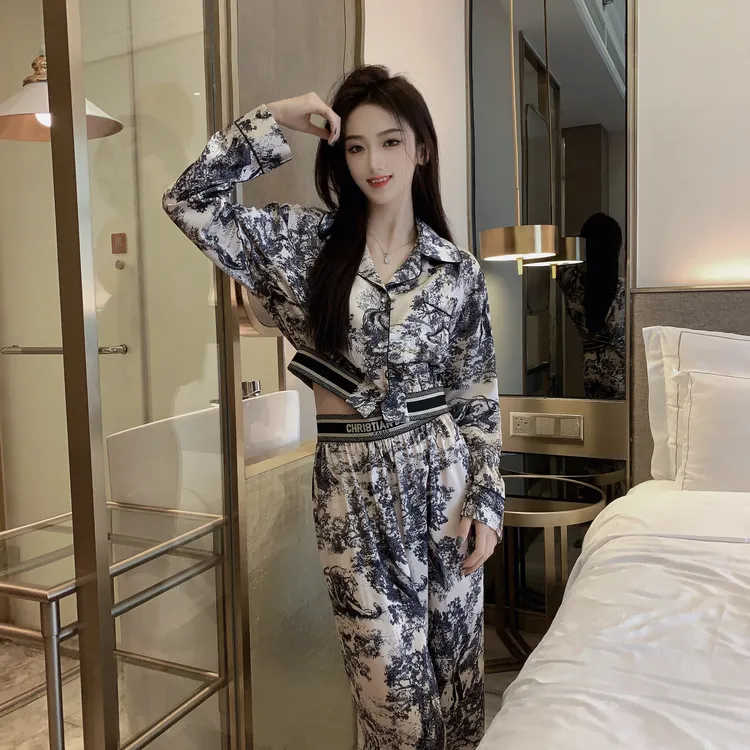 冰雪丝水墨画长袖显瘦家居服气质两件套睡衣