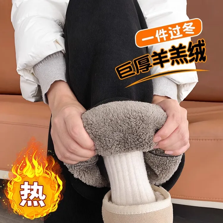 2025冬季新款加绒阔腿裤女外穿巨厚休闲运动直筒羊羔绒女裤小个子