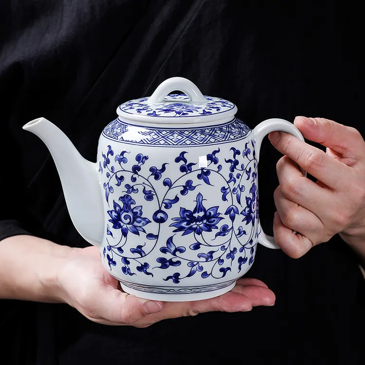 复古景德镇青花大容量陶瓷茶壶中式家用茶水壶带过滤泡茶壶简约