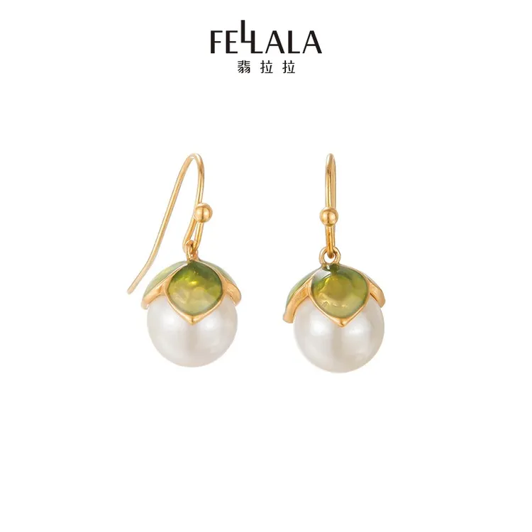 Fellala/翡拉拉「十二生辰花」系列 耳坠豌豆花珍珠耳饰耳钉