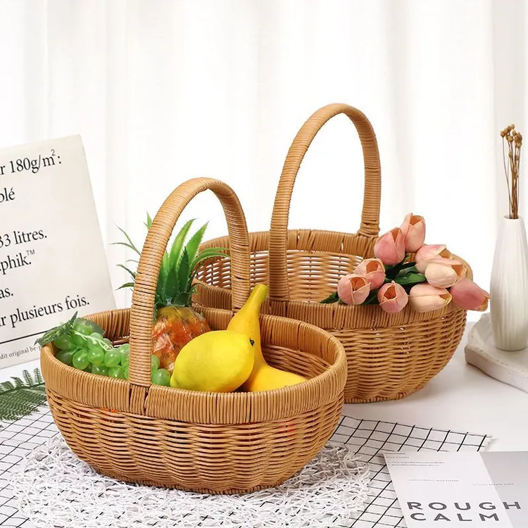 鸡蛋筐手工野餐编织水果篮提篮仿号手藤编购物篮买菜篮子大篮