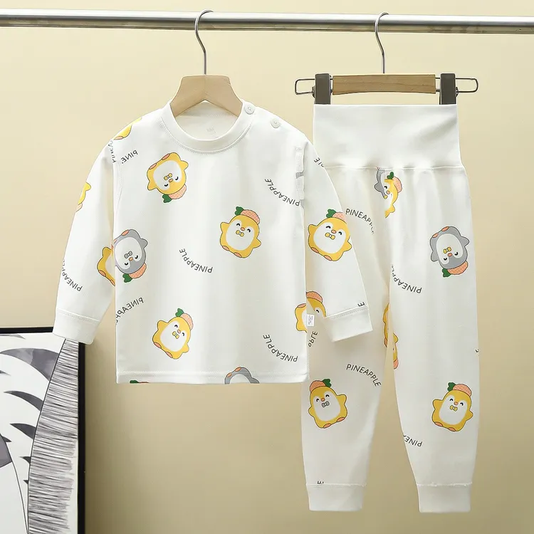 高腰套装宝宝男女秋衣秋裤纯棉内衣婴儿衣服护肚春秋无骨分体睡衣