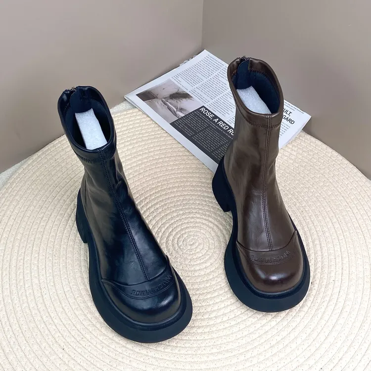 英伦风切尔西加绒短靴女2025秋冬新款烟筒靴爆款厚底瘦瘦靴显脚小