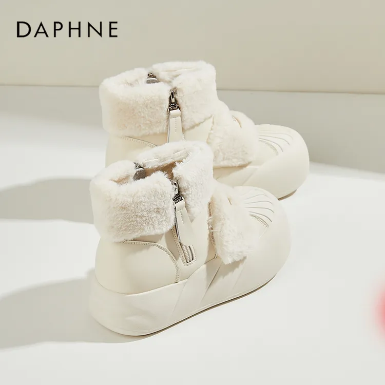 达芙妮厚底贝壳头雪地靴女冬季加绒加厚保暖毛毛鞋东北高帮大棉鞋